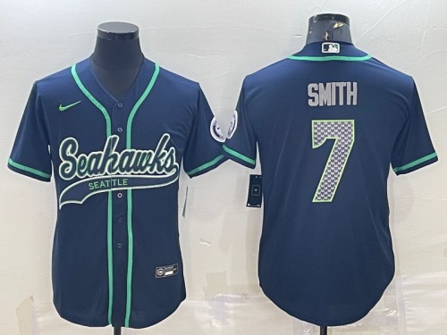 Men's Seattle Seahawks #7 Geno Smith Navy With Patch Cool Base Stitched Baseball Jersey